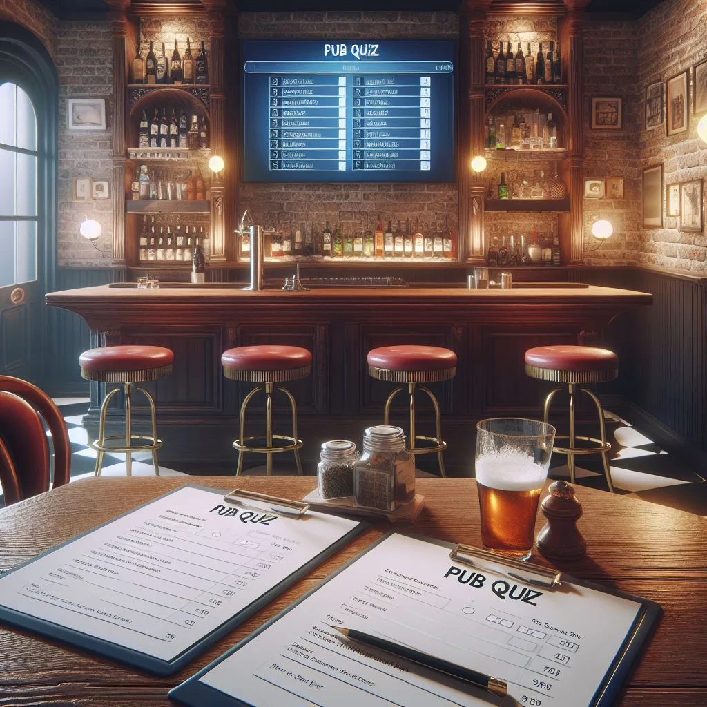 Lege kroeg met pubquiz: scherm en formulier